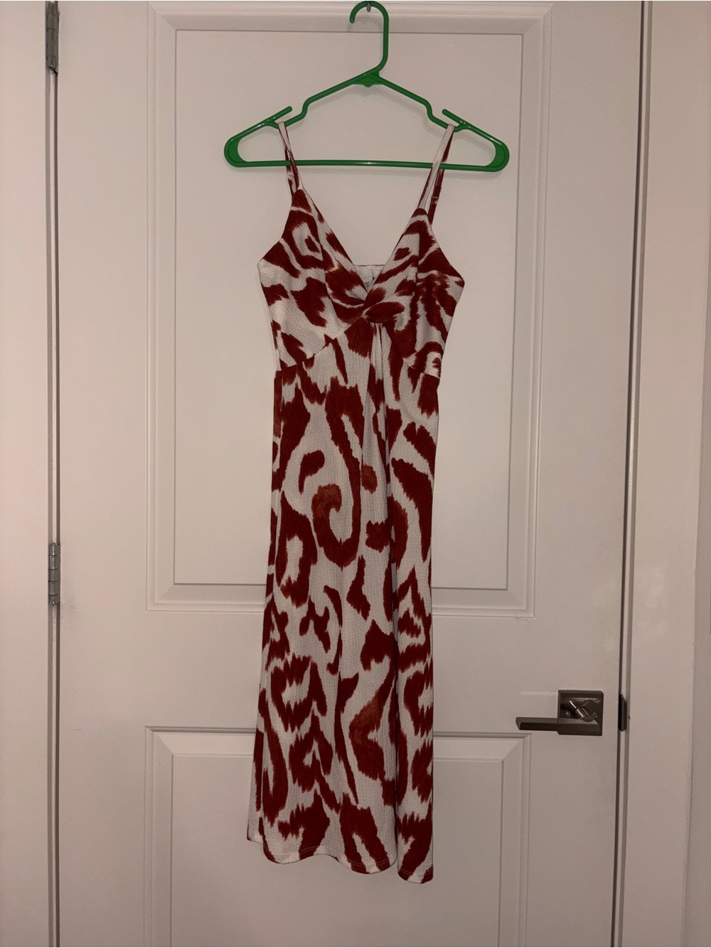 H&M Rust and White Abstract Print Midi Slip Dress